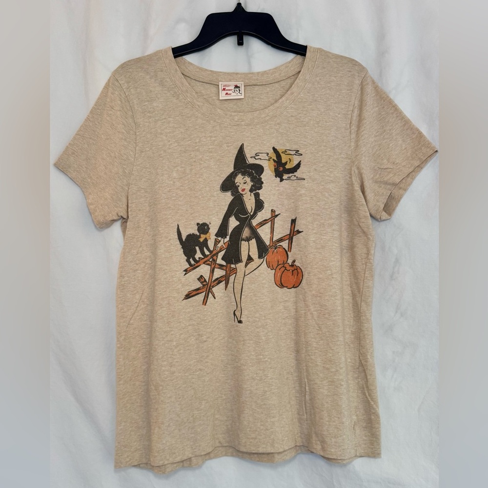 Vintage Pin-Up Witch Fitted Graphic T-shirt